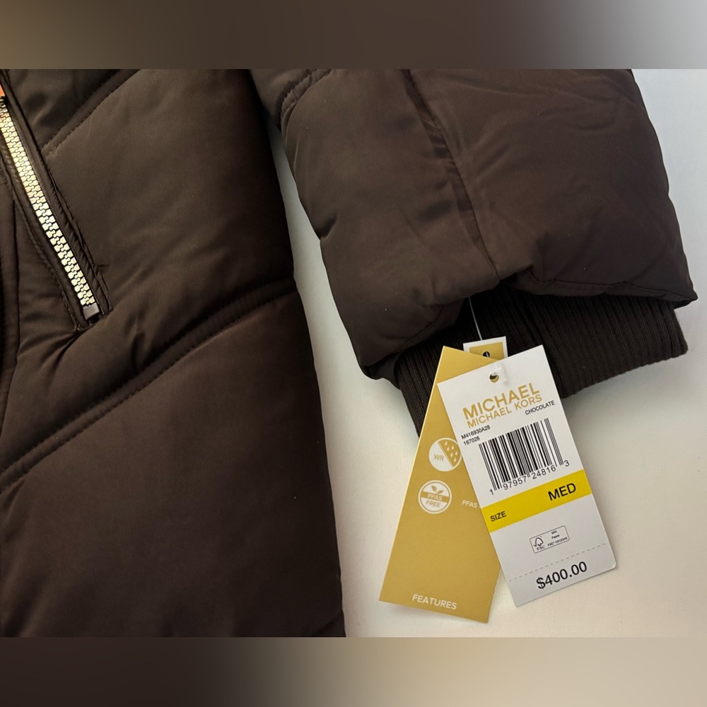 Michael Kors Chocolate Maxi Long Fur Puffer Coat Full Length S M L XL NWT $400 - Picture 13 of 16